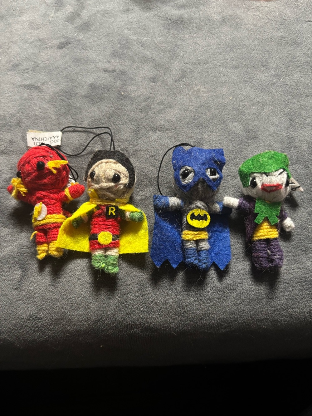 Handmade Superhero Voodoo Doll Keychains - Red, Yellow, Blue, Green